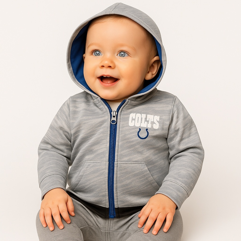 NWT NFL Indianapolis Colts Baby Zip Hoodie Gray Blue Camo 18 Months
